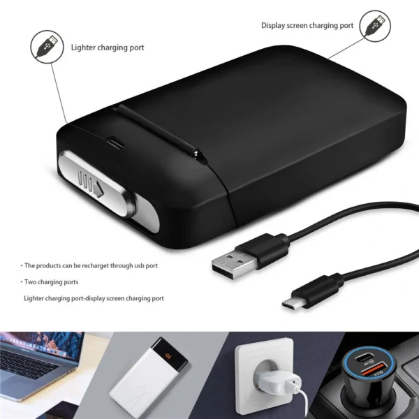 Boite a Cigarettes et Briquet USB Parametres Briquet Électrique USB et Boîte à Cigarettes