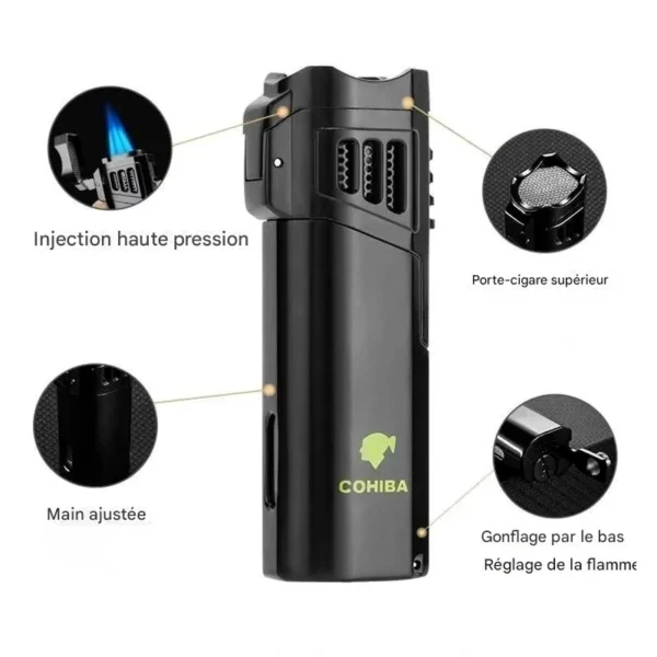 Briquet COHIBA 3 Jets Torche Cigares BBQ Info