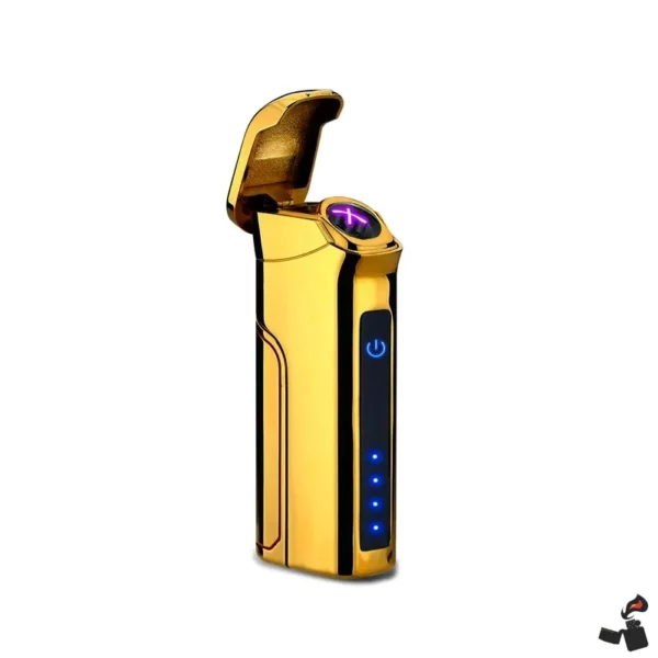 Briquet Électrique Plasma Rotatif – Double Arc, LED & Batterie Amovible Doré