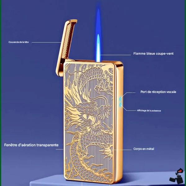 Briquet Intelligent Commande Vocale – Flamme Double USB-C Fonction