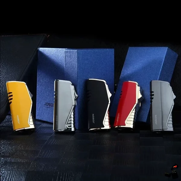 Briquet JOBON Triple Flamme Coupe-Cigare Fenêtre – Élégance Métallique Couleurs