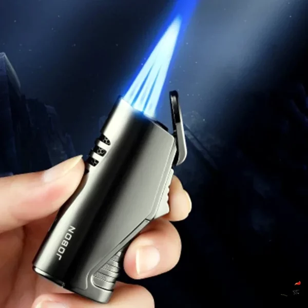 Briquet JOBON Triple Flamme Coupe-Cigare Fenêtre – Élégance Métallique Main