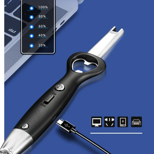 Briquet Plasma USB Long Decapsuleur Charge Briquet Plasma USB Long Décapsuleur