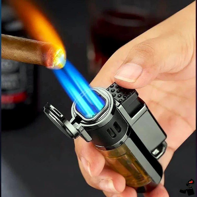 Briquet QuadraFlame - 4 Jets Bleus Haute Puissance, Coupe-Vent, Butane 2 Briquet QuadraFlame - 4 Jets Bleus Haute Puissance, Coupe-Vent, Butane Allumé