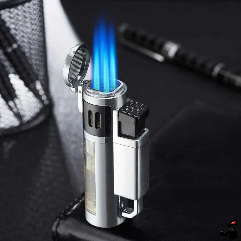 Briquet QuadraFlame - 4 Jets Bleus Haute Puissance, Coupe-Vent, Butane 7 Briquet QuadraFlame - 4 Jets Bleus Haute Puissance, Coupe-Vent, Butane Argenté
