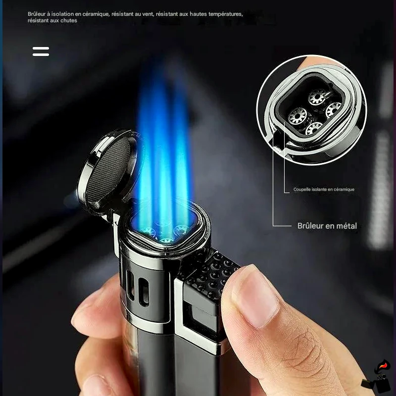 Briquet QuadraFlame - 4 Jets Bleus Haute Puissance, Coupe-Vent, Butane 5 Briquet QuadraFlame - 4 Jets Bleus Haute Puissance, Coupe-Vent, Butane Buse