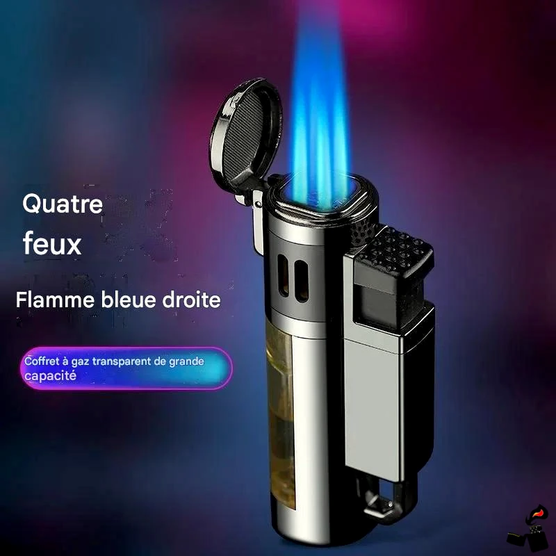 Briquet QuadraFlame - 4 Jets Bleus Haute Puissance, Coupe-Vent, Butane 6 Briquet QuadraFlame - 4 Jets Bleus Haute Puissance, Coupe-Vent, Butane Flamme