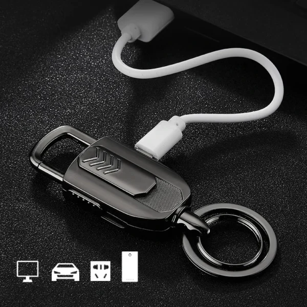 Briquet USB Porte Cles Fil Tungstene Charge Briquet USB Résistant au Vent Porte-Clés 