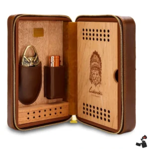 Coffret Cigare Cuir et Bois avec Coupe-Cigare