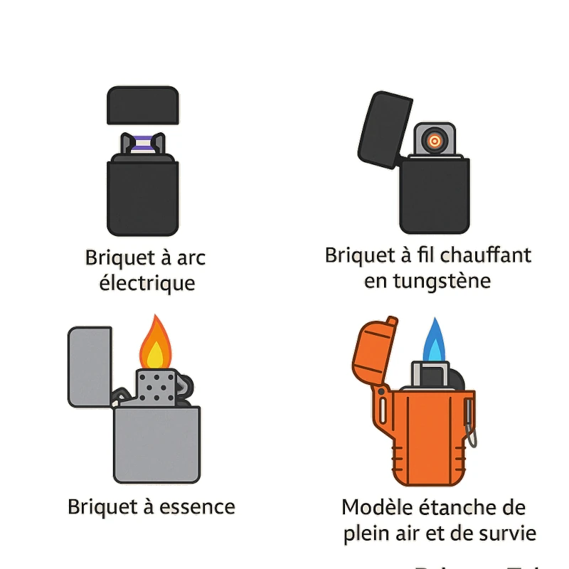 Quatre types de briquets différents
