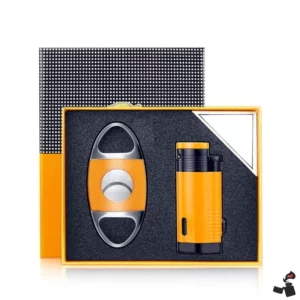 Ensemble Briquet 3 Jets Turbo + Coupe-Cigare – Coffret Cadeau