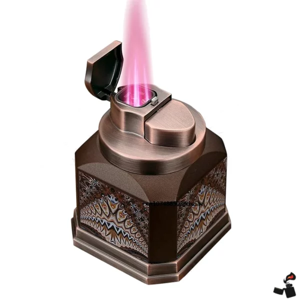 HONEST Briquet de Table à Gaz – 4 Flammes Rouges Puissantes, Coupe‑Vent, Allumage Pression – Cadeau Business