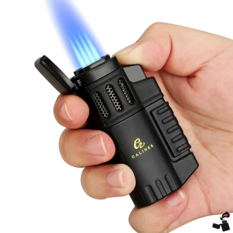 Premium Cigare – Briquet QuadraFlame 4 Jets - Coupe-Cigare, Porte-Cigare, Punch Intégré 2 Briquet Cigare GALINER LC-150 – 4 Flammes Bleues Coupe-Vent avec Poinçon Intégré | Accessoire Premium pour Amateur de Cigare Flamme
