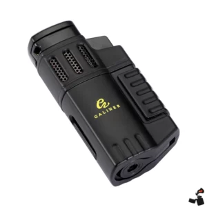 Briquet Cigare GALINER LC-150 – 4 Flammes Bleues Coupe-Vent avec Poinçon Intégré | Accessoire Premium pour Amateur de Cigare Noir