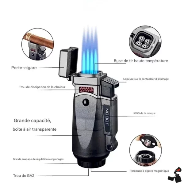 Briquet JOBON Magnum – Flamme Bleue Type Pistolet Rechargeable Fonctions