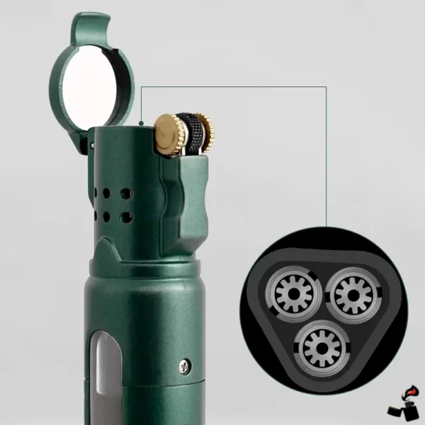 Briquet JOBON Triple Flamme à Meule – Rechargeable, Coupe-Vent, Design Métallique Buses