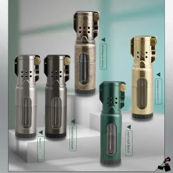 Briquet JOBON Triple Flamme à Meule – Rechargeable, Coupe-Vent, Design Métallique Couleurs