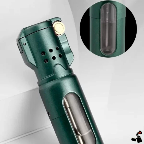 Briquet JOBON Triple Flamme à Meule – Rechargeable, Coupe-Vent, Design Métallique Fenêtre