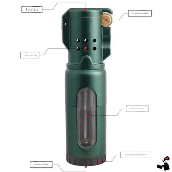 Briquet JOBON Triple Flamme à Meule – Rechargeable, Coupe-Vent, Design Métallique Fonctions