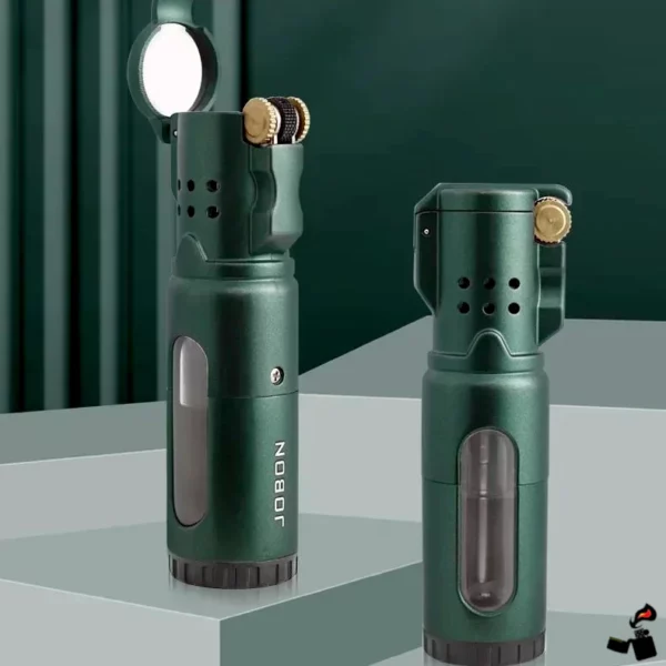 Briquet JOBON Triple Flamme à Meule – Rechargeable, Coupe-Vent, Design Métallique Meule