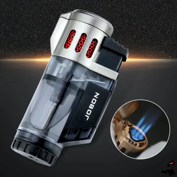 Briquet JOBON – Triple Flamme Directe, Coupe-Vent, Réservoir Transparent Flamme