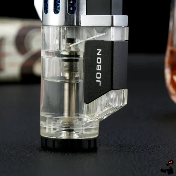 Briquet JOBON – Triple Flamme Directe, Coupe-Vent, Réservoir Transparent Logo