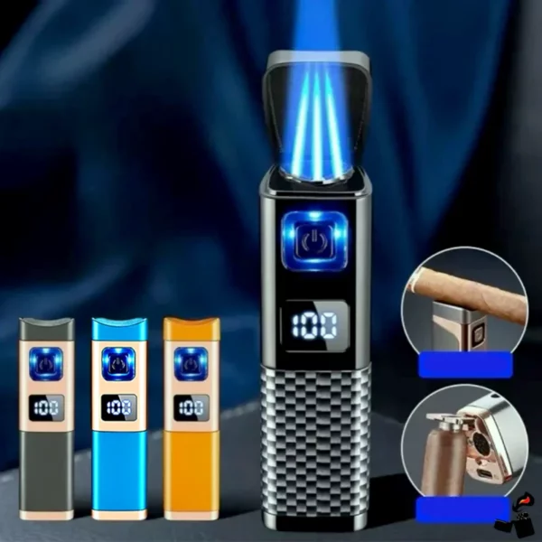 Briquet Triple Flamme Jet – Coupe-Cigare Intégré USB Gaz Couleur