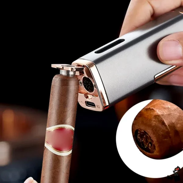 Briquet Triple Flamme Jet – Coupe-Cigare Intégré USB Gaz Coupe-Cigare