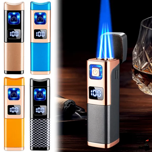 Briquet Triple Flamme Jet – Coupe-Cigare Intégré USB Gaz Flamme