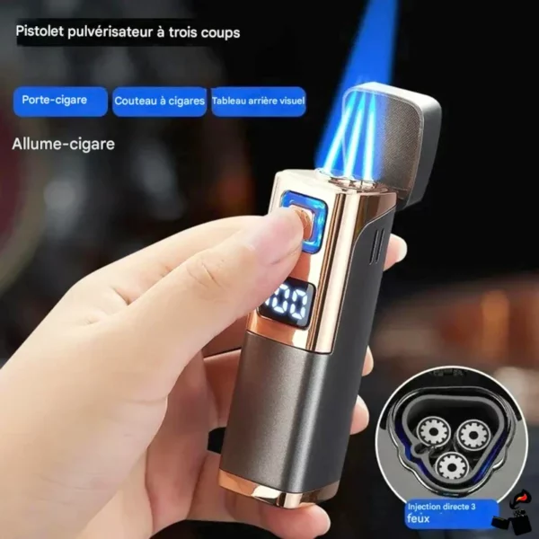 Briquet Triple Flamme Jet – Coupe-Cigare Intégré USB Gaz Fonction