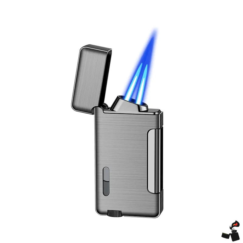 Briquet Turbo Double Flamme à Pression Latérale – Métal Fenêtre 1 Briquet Turbo Double Flamme à Pression Latérale – Métal