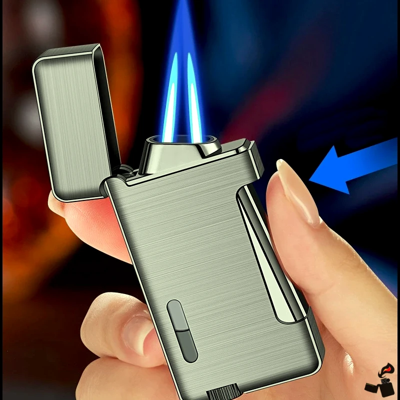 Briquet Turbo Double Flamme à Pression Latérale – Métal Fenêtre 6 Briquet Turbo Double Flamme à Pression Latérale – Métal Bouton