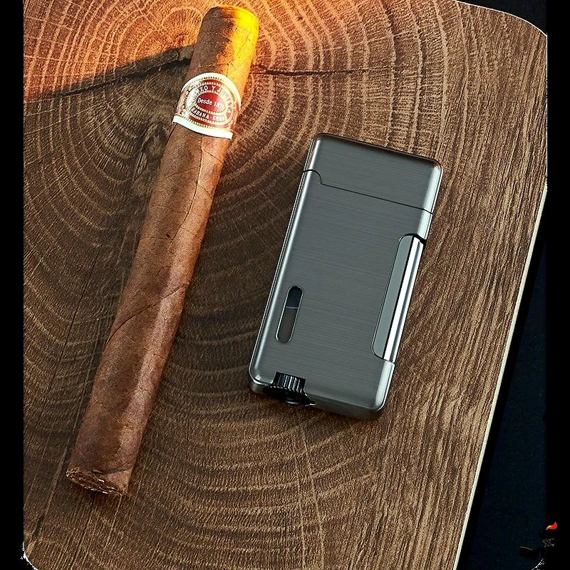 Briquet Turbo Double Flamme à Pression Latérale – Métal Fenêtre 4 Briquet Turbo Double Flamme à Pression Latérale – Métal Cigare