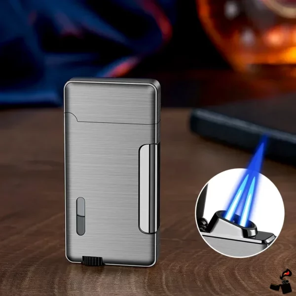 Briquet Turbo Double Flamme à Pression Latérale – Métal Fenêtre Gris