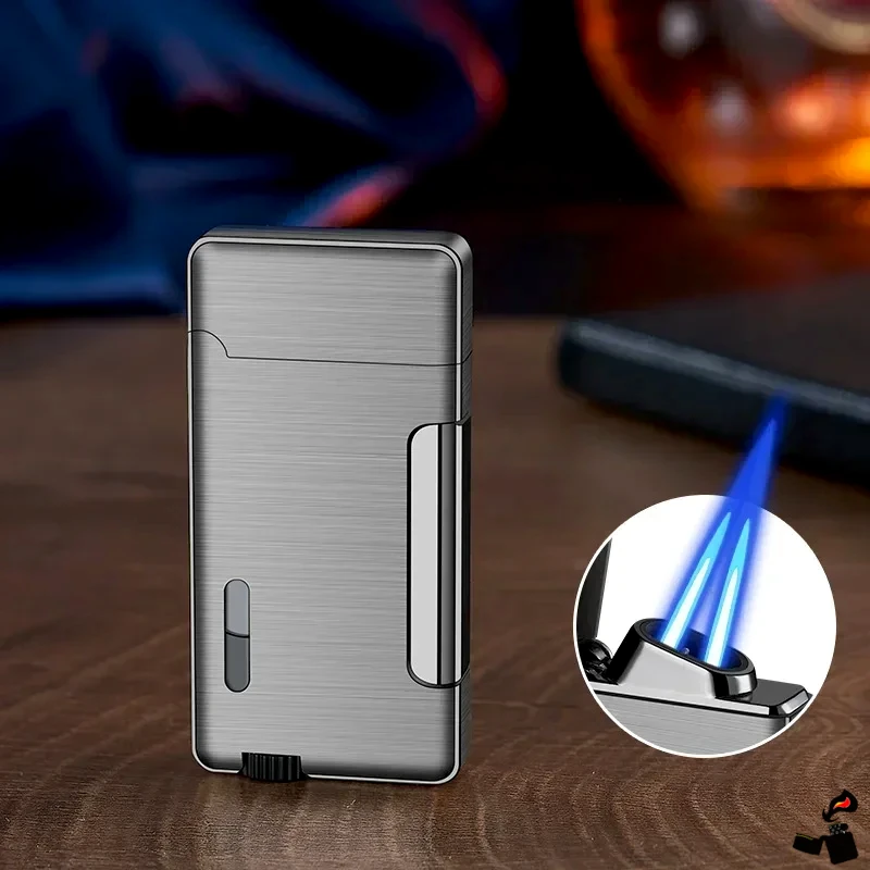 Briquet Turbo Double Flamme à Pression Latérale – Métal Fenêtre 6 Briquet Turbo Double Flamme à Pression Latérale – Métal Fenêtre Gris