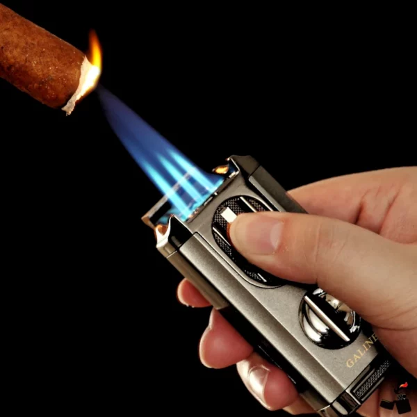 GALINER Briquet Cigare Triple Flamme Coupe‑Cigare en V Premium Allumé