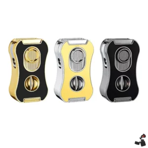 MINI TREE Briquet Cigare 6-en-1 – 4 Flammes Bleues, Coupe-Cigare, Poinçon, Plateau