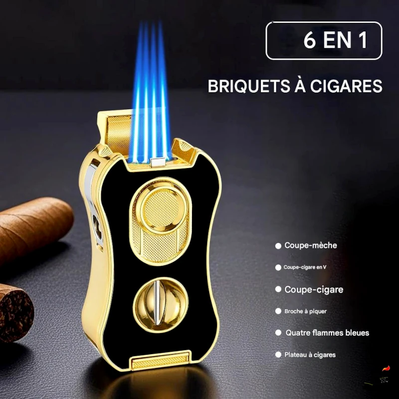 MINI TREE Briquet Cigare 6-en-1 – 4 Flammes Bleues, Coupe-Cigare, Poinçon, Plateau 7 MINI TREE Briquet Cigare 6-en-1 – 4 Flammes Bleues, Coupe-Cigare, Poinçon, Plateau Fonctions