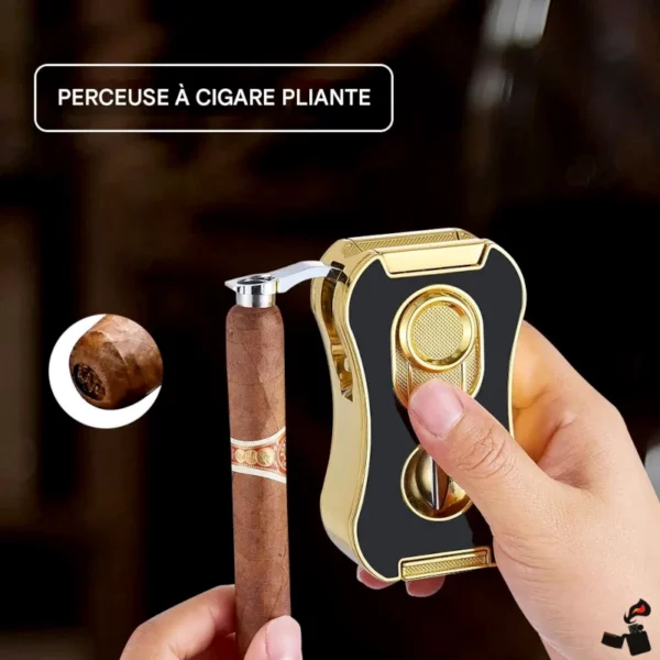 MINI TREE Briquet Cigare 6-en-1 – 4 Flammes Bleues, Coupe-Cigare, Poinçon, Plateau Perce