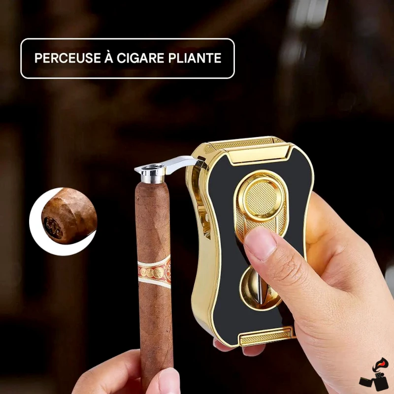 MINI TREE Briquet Cigare 6-en-1 – 4 Flammes Bleues, Coupe-Cigare, Poinçon, Plateau 2 MINI TREE Briquet Cigare 6-en-1 – 4 Flammes Bleues, Coupe-Cigare, Poinçon, Plateau Perce