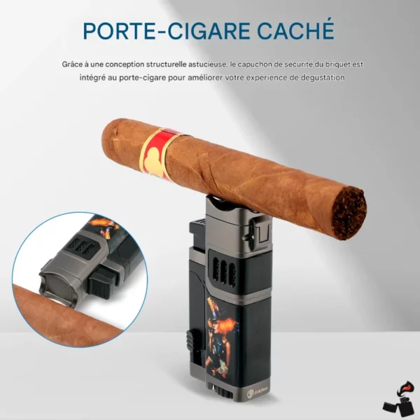 Premium Cigare – Briquet QuadraFlame 4 Jets - Coupe-Cigare, Porte-Cigare, Punch Intégré Cigare