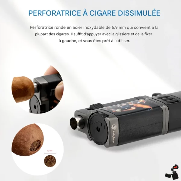 Premium Cigare – Briquet QuadraFlame 4 Jets - Coupe-Cigare, Porte-Cigare, Punch Intégré Coupe