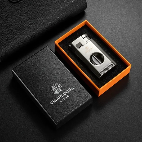 Briquet Cigare Multifonction Turbine – Coupe-Cigare Intégré & Perforateur | Briquet Jet Coupe-Vent Rechargeable Butane – Image 5