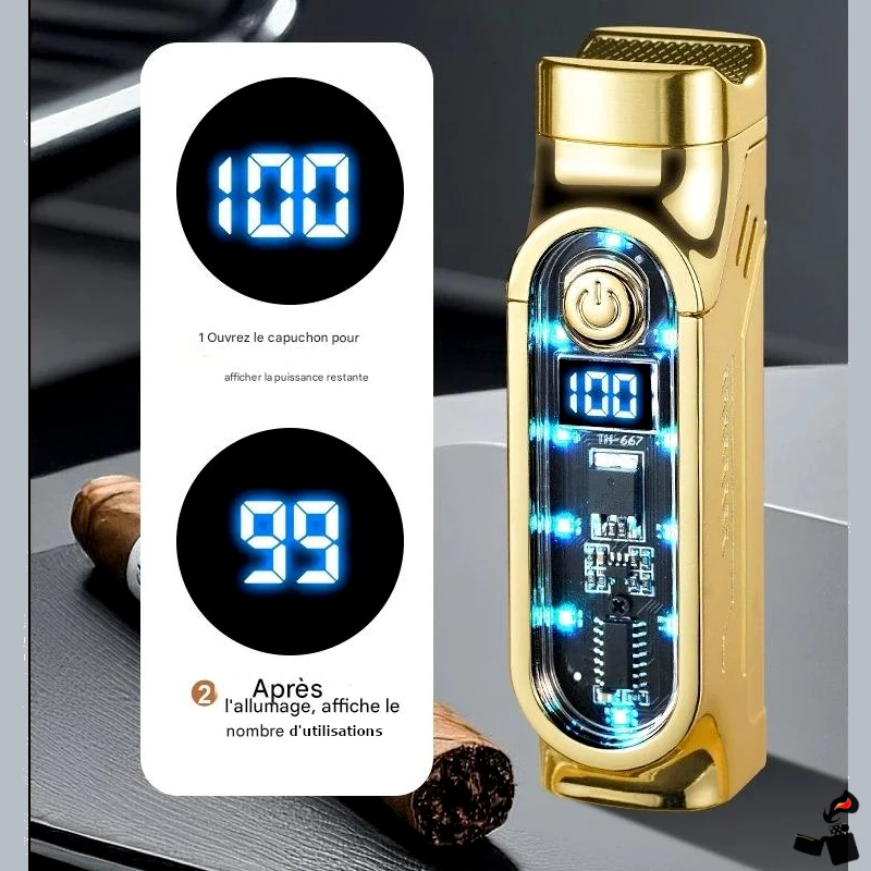 Briquet Cigare Intelligent Triple Flamme Directe, Digital, Perforateur 8 Briquet Cigare Intelligent Triple Flamme Directe, Digital, Perforateur Affichage