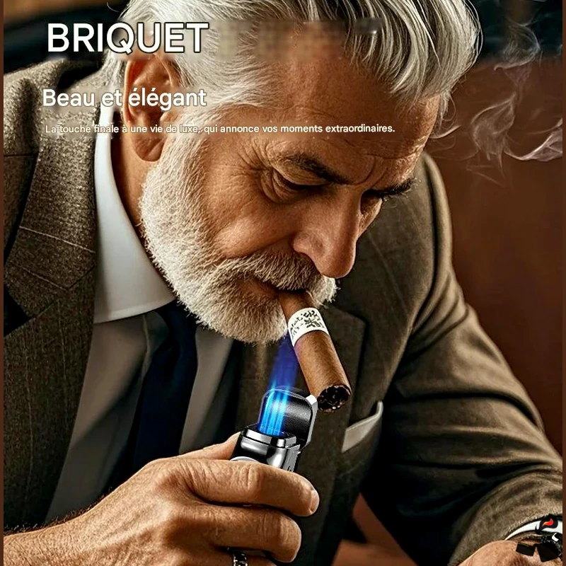 Briquet Cigare Intelligent Triple Flamme Directe, Digital, Perforateur 2 Briquet Cigare Intelligent Triple Flamme Directe, Digital, Perforateur Fumeur