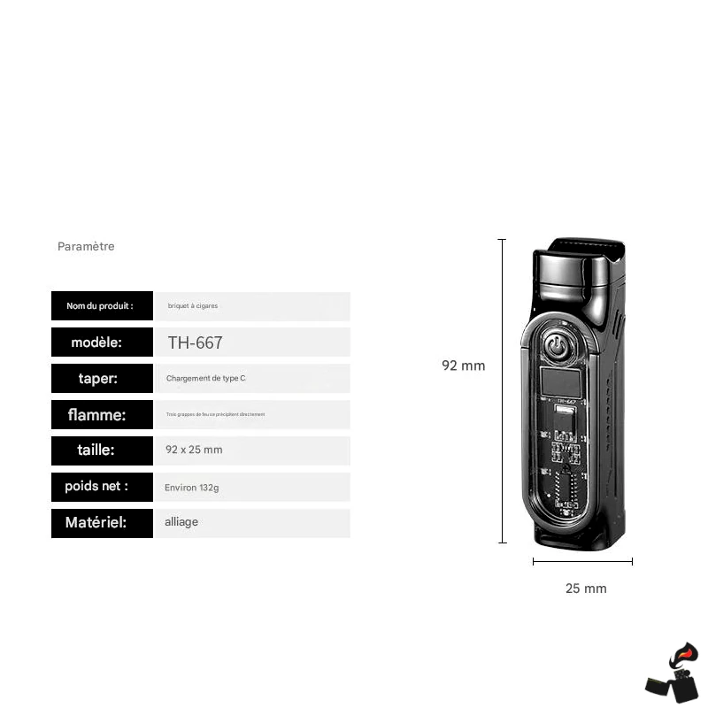 Briquet Cigare Intelligent Triple Flamme Directe, Digital, Perforateur 10 Briquet Cigare Intelligent Triple Flamme Directe, Digital, Perforateur Paramètre