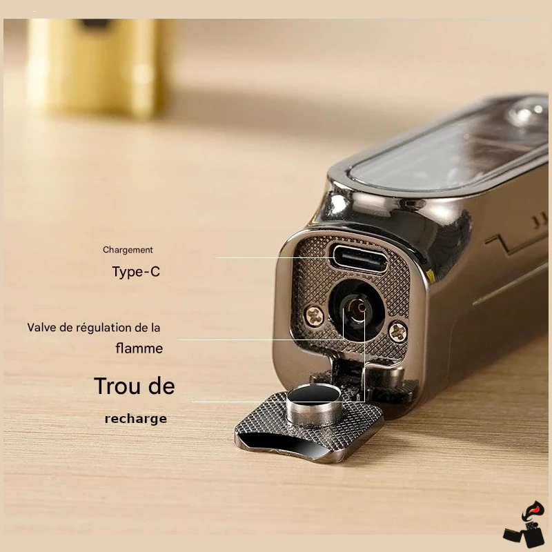 Briquet Cigare Intelligent Triple Flamme Directe, Digital, Perforateur 6 Briquet Cigare Intelligent Triple Flamme Directe, Digital, Perforateur Type-C