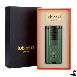 Briquet à Cigare LUBINSKI – Triple Flamme Jet avec Perce-Cigare, Support Boîte Vert