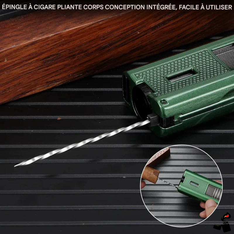 Briquet à Cigare LUBINSKI – Triple Flamme Jet avec Perce-Cigare, Support 4 Briquet à Cigare LUBINSKI – Triple Flamme Jet avec Perce-Cigare, Support Epingle
