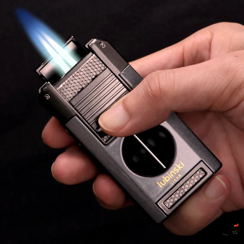 Briquet à cigare LUBINSKI double torche silencieuse avec coupe-V et support intégré 4 Briquet à cigare LUBINSKI double torche silencieuse avec coupe-V et support intégré Flamme